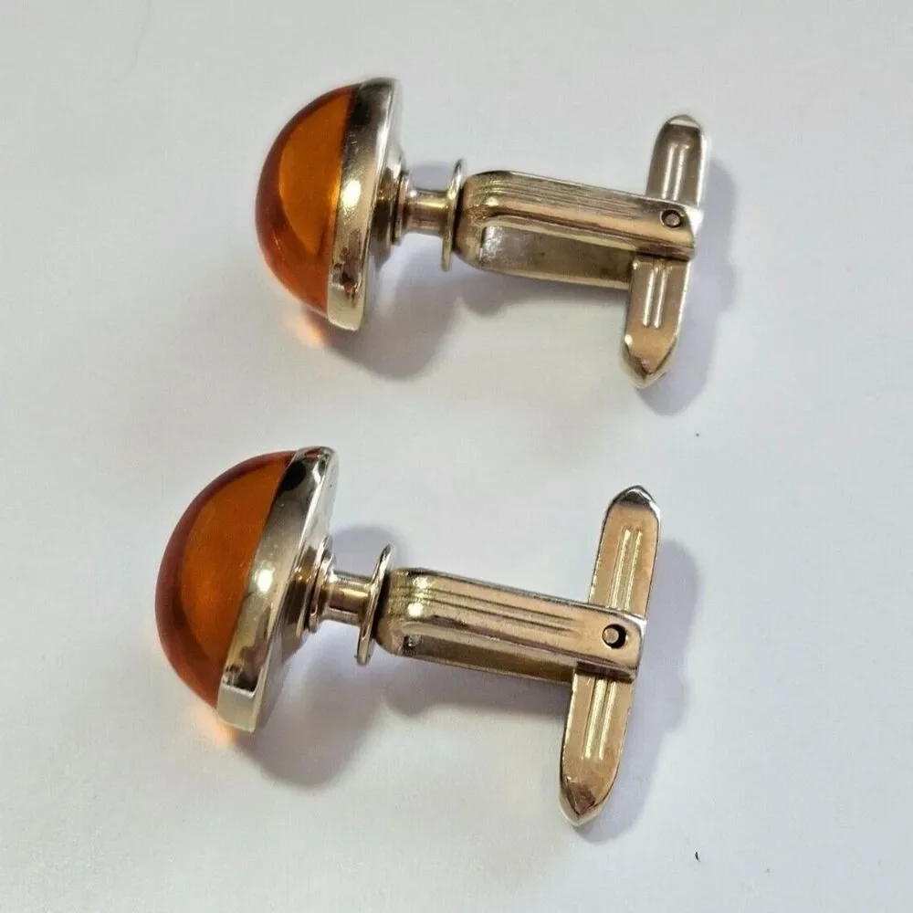 Hickok vintage gold tone and orange cufflinks
